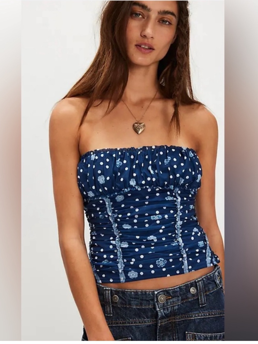 Free People Scottie Printed Tube Top in Pageant Blue